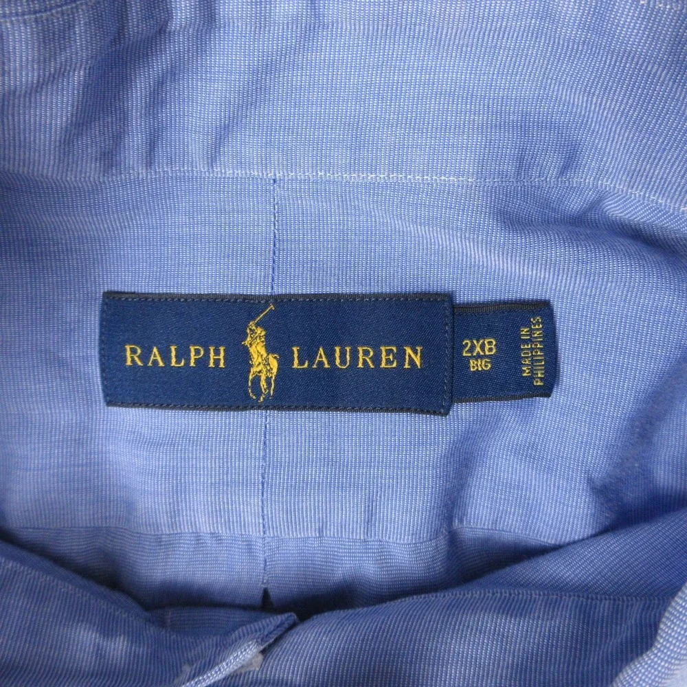 Polo Ralph Lauren Shirt Mens 2XB Blue Solid Pony Logo Office Casual Button Up